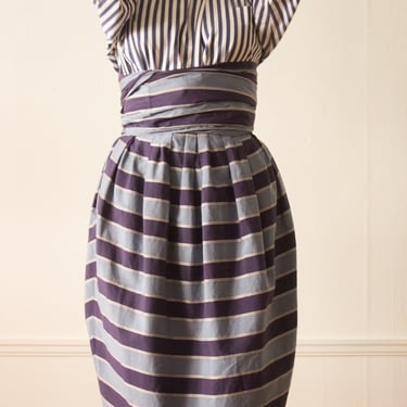1980s Callaghan Romeo Gigli Striped Cotton Cocoon Skirt with Long Sash 