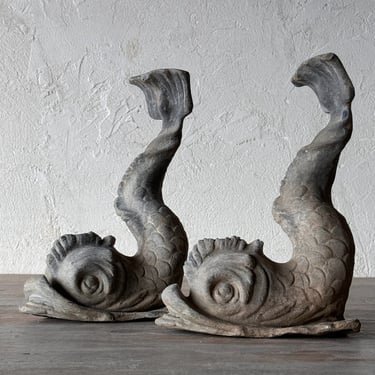 Pair of 18th C. English Cast Lead Garden Dolphins