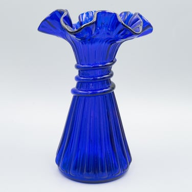 Fenton Glass Blue Royale Wheat Vase | Vintage Collectible Cobalt Glassware 