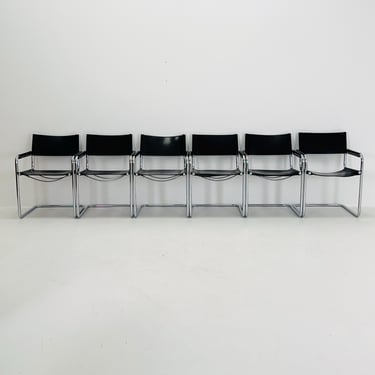 Set of 6 Mid century B34 Matteo Grassi Mg5 black leather cantilever chairs by Mart Stam italy 1980s 