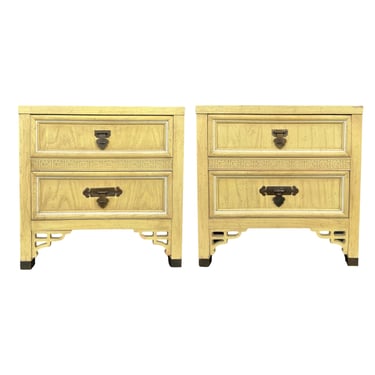 Set of 2 Chinoiserie Nightstands by Dixie ShangriLa FREE SHIPPING - Vintage End Tables Pair Asian Style Hollywood Regency Bedroom Furniture 