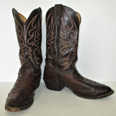 Vintage Larry Mahan Full Quill Ostrich Cowboy Boots Brown Leather Mezcal Leather San Antonio TX