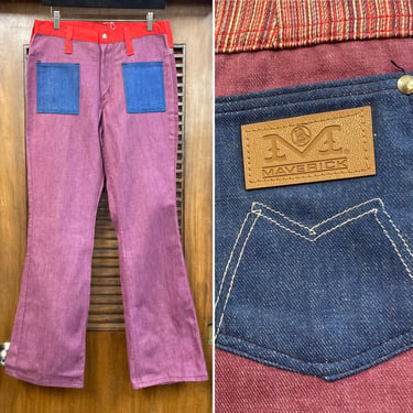 Vintage 1960’s Deadstock “Maverick Blue Bell” Peter Max Style Flare Denim Jeans, 60’s Jeans, 60’s Pop Art, Hippie Style, Vintage Clothing 