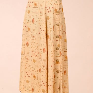 Yellow Floral Rayon Midi Skirt By Cynthia Maxx, S