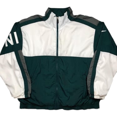 Vintage 90s Nike Spell Out Swoosh Forrest Green & White Full Zip Windbreaker Jacket Size Large/XL 