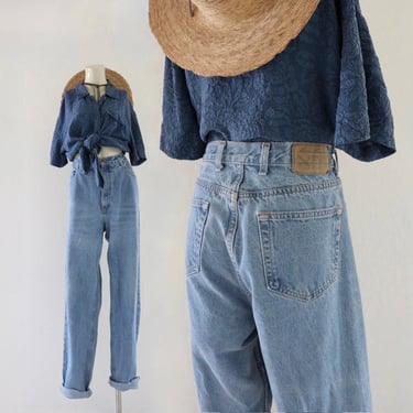 high waist usa jeans - 32 tall - vintage 90s y2k womens Eddie Bauer classic blue jean denim pants 