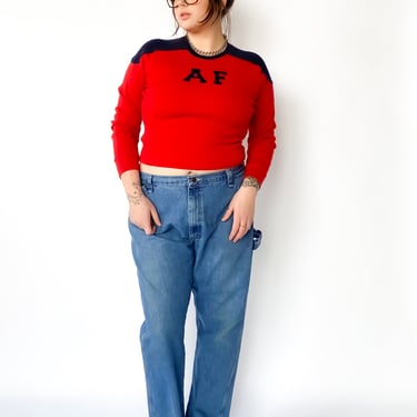 Y2K Abercrombie Red & Navy Sweater, sz. M-3XL