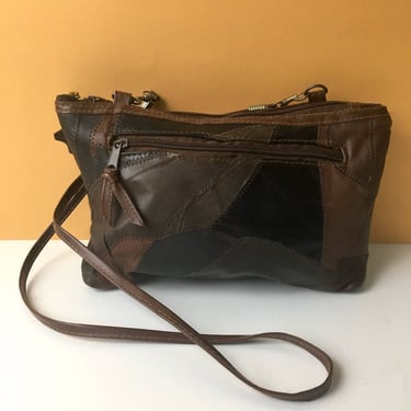 Leather patchwork shoulder bag or clutch - vintage 1970s 