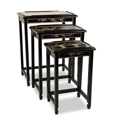 Chinoiserie Style Glass Top Nesting Tables - *Please ask for a shipping quote before you buy. 