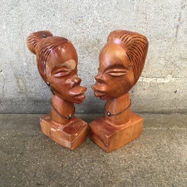 African Wooden Sculptures of a Man & Woman