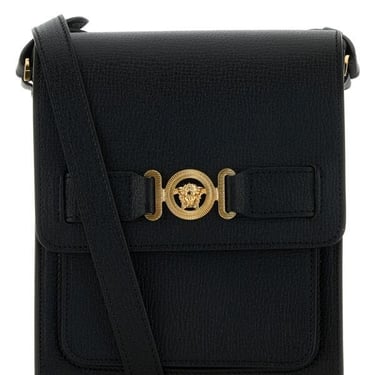 Versace Men Black Leather Medusa Biggie Crossbody Bag