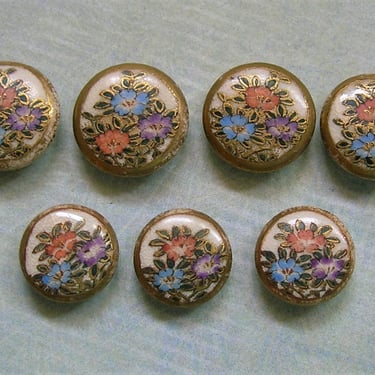 Antique Satsuma Buttons, Old Set of Seven Satsuma Buttons, Old Porcelain Buttons, Antique Japanese Buttons (#4218) 