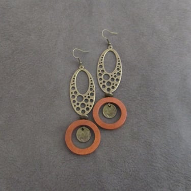 Orange wooden mid century modern geometric earrings 