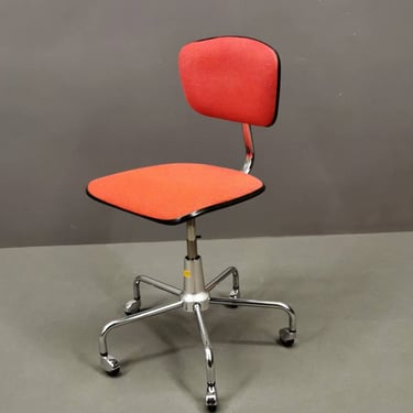 Vintage office chair, Red fabric and chrome chair, Adjustable chair, made in Germany in 80's 