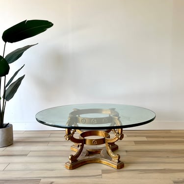 Vintage 1970s Gilded Coffee Table with Glass Top