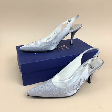 1990s Silver Lilac Embroidered Stuart Weitzman Heels, Comes with Original Box, 90s Formal Heels, Mod Chic, Size 8N by Mo