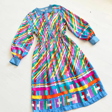 1980s Rainbow Patterned Silk Dress 