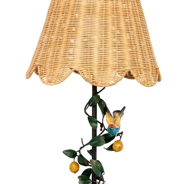 Midcentury Italian Painted Tole Lemon Tree Bird Lamp