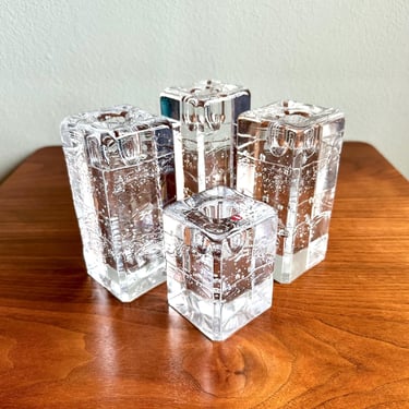 Vintage iittala Arkipelago square candleholder by Timo Sarpaneva/ single ice block crystal candle holders / made in Finland 