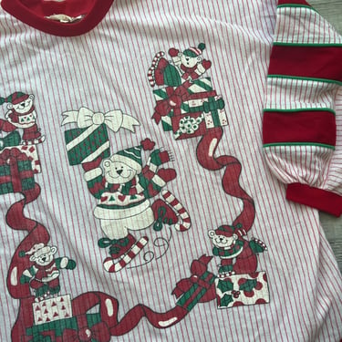 Vintage Christmas Polar Bears Striped Longsleeve Pajama Top