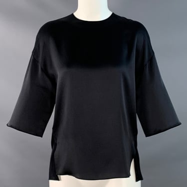 VINCE Size XS Black Silk Satin Short Sleeve Crew Neck Casual Top