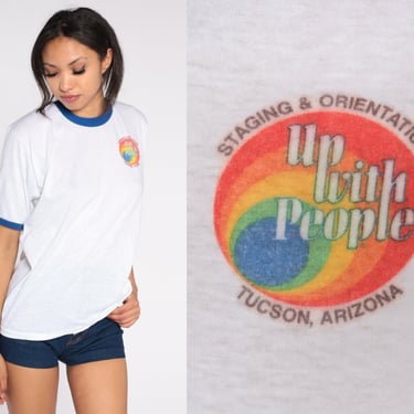 Rainbow Ringer Tee Shirt 80s Up With People Shirt Evangelical Religious Shirt Tucson Arizona Graphic Tee Vintage Tshirt Christian Large 