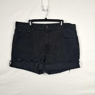 Vintage 90s Black High Waist Denim Shorts, Size 40 