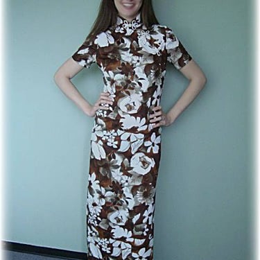 Retro Vintage Oriental Style Floral Long Dress 