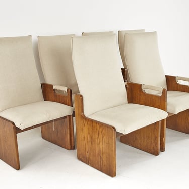 Lane Pueblo Brutalist Mid Century Walnut Dining Chairs - Set of 6 - mcm 