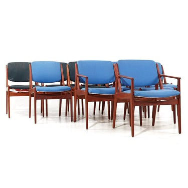 Arne Vodder Elle and Ella Mid Century Teak Side and Captains Dining Chairs - Set of 12 - mcm 