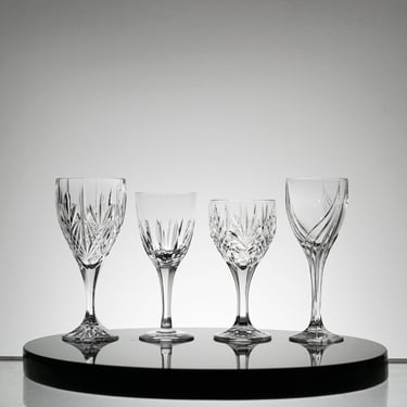 Mismatched Crystal Glassware Set of 4, Vintage Wine Glasses for Holiday Party, Anniversary Party Glass Set  Vintage Glassware 