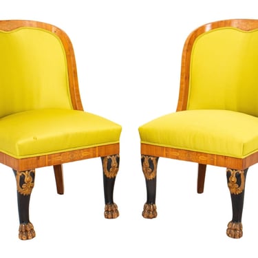 Russian Empire Upholstered Mahogany Chairs, Pair