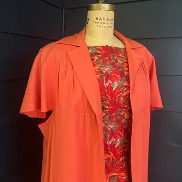 MCM Bright Orange Floral Dress and Duster Set Amazing 40 Bust Vintage 