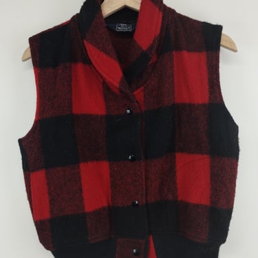 M 90s Woolrich Buffalo Plaid Wool Vest Shacket Outdoors Red 1990s 1980s Medium Granola Gorp Gorpcore Outdoors Hiking 