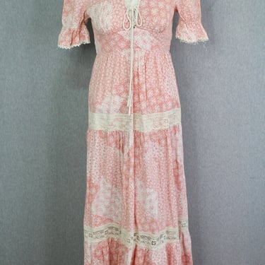 1970s 70s - Cotton Prairie Dress - Peasant Dress - Cottage Core - Gunne Sax - Calico Maxi Dress - Country Wedding 