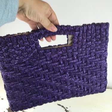 Stand Out Like Gia - Vintage 1980s Violet Purple Italian Raffia Clutch Handbag Purse 