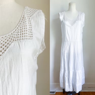 Antique Edwardian 1910s Under Dress / Crochet Lawn Dress / Nightgown // M 