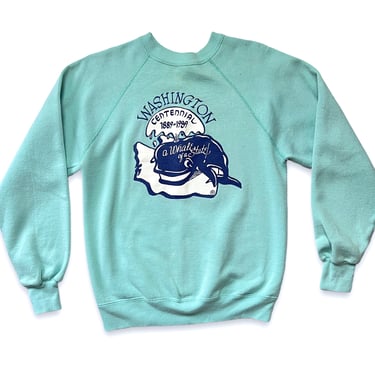 Vintage 1980s Washington State Centennial Raglan Sweatshirt ~ S ~ 80s Graphic Sweat ~ Pacific Northwest PNW 