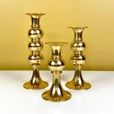 Set of 3 Brass Candlestick Holders 