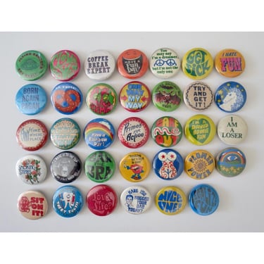 Vintage Style Pinback Buttons -  60s 70s 80s Misc. Novelty Pins - You Choose - Reproduction Retro Pin Button - 1.25" 