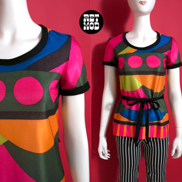 WHOA Vintage 60s 70s Psychedelic Mod Op Art Geometric Tunic Top by Pacemaker Jr 