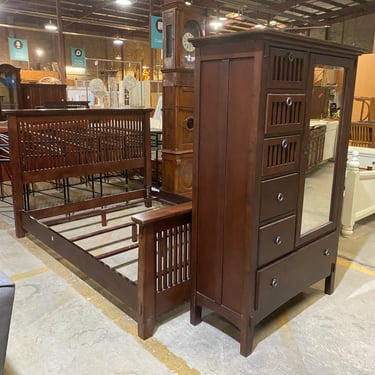 2-Piece Bedroom Set with Mission Style Bed and Dresser with Mirror