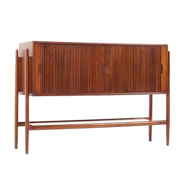 Barney Flagg for Drexel Mid Century Walnut Tambour Door Credenza - mcm 