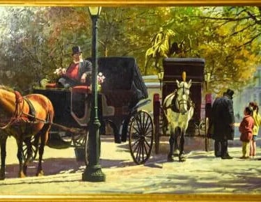 Painting, Oil on Board, John Leone, Realism, "Carriage Ride", Signed, Framed!!