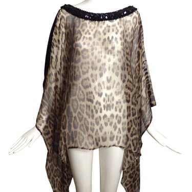 ROBERTO CAVALLI- NWT Leopard Print Beaded Chiffon Blouse, One Size