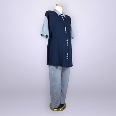 VINTAGE 80s Gingham Maternity Pants and Blouse Set by New Additions | 1980s 2 Piece Pregnancy Outfit | Nursing Breastfeeding Clothing | VFG 