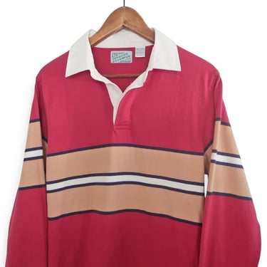 Striped Polo Shirt 90s Red Navy Blue White Long Sleeve