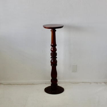 Vintage French Style Mid-Century Large Turned Wood Pedestal Column Plant Stand 