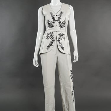 Embroidered Leather Vest and Pant Set