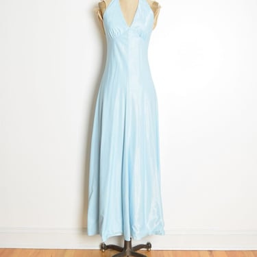 vintage 70s dress light blue shimmery disco halter long maxi sun dress XS S clothing 